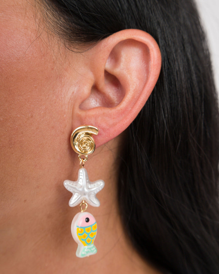 Fish and Starfish Earrings - Light Pink