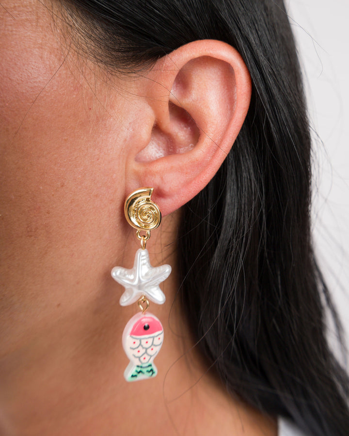 Fish and Starfish Earrings - Hot Pink
