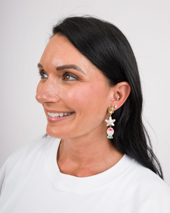 Fish and Starfish Earrings - Hot Pink