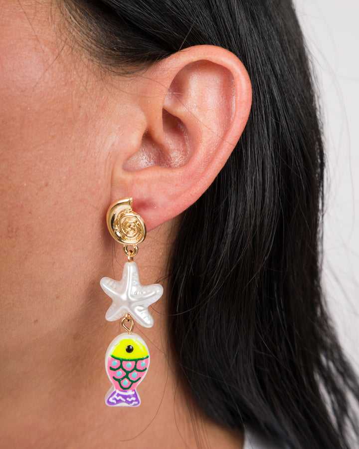Fish and Starfish Earrings - Yellow