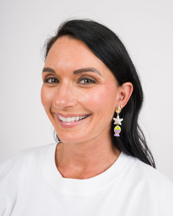 Fish and Starfish Earrings - Yellow