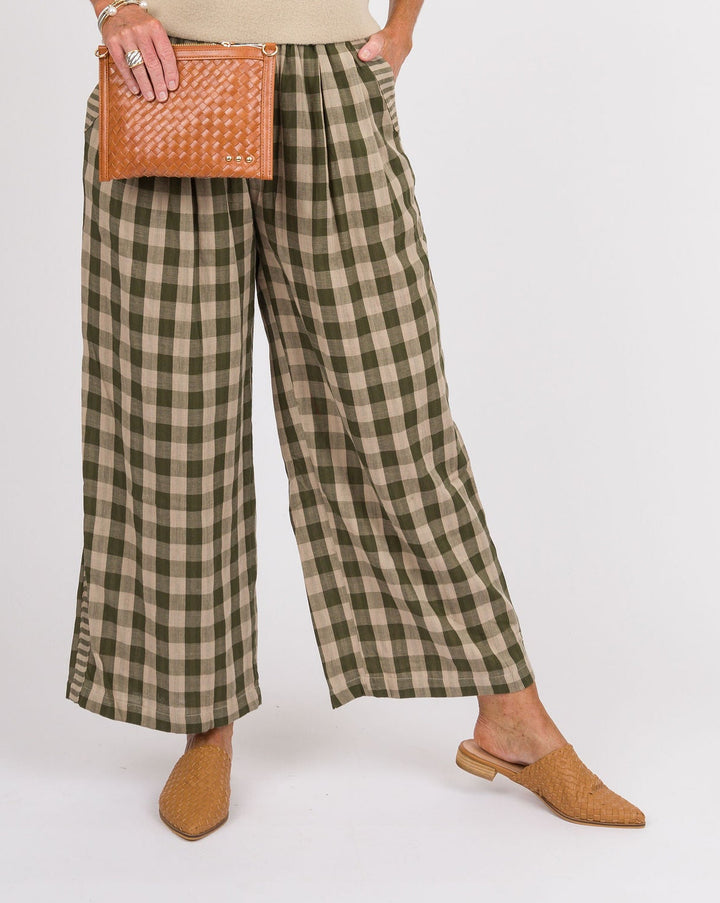 Melina Checkered Wide Leg Pants - Olive
