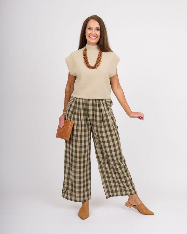 Melina Checkered Wide Leg Pants - Olive