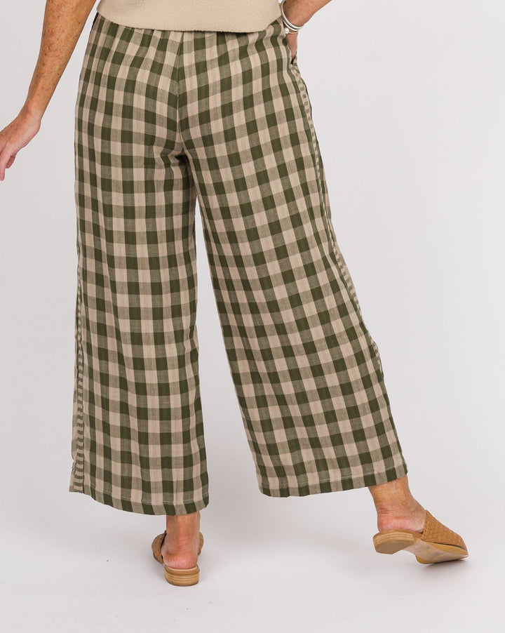 Melina Checkered Wide Leg Pants - Olive