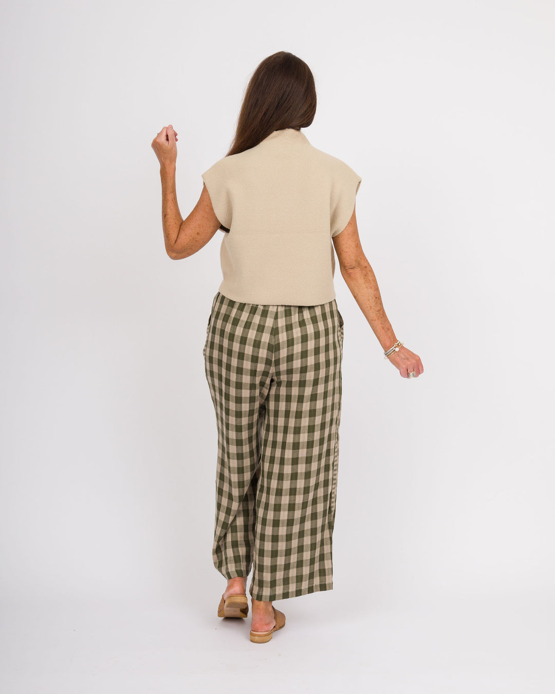Melina Checkered Wide Leg Pants - Olive