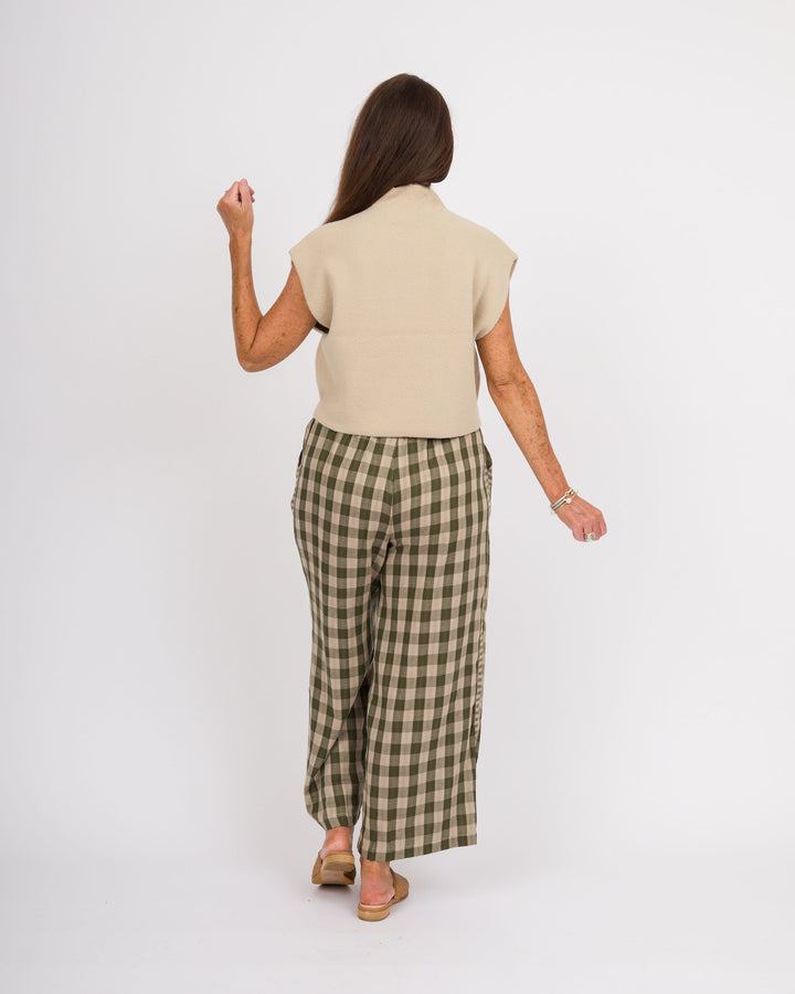 Melina Checkered Wide Leg Pants - Olive