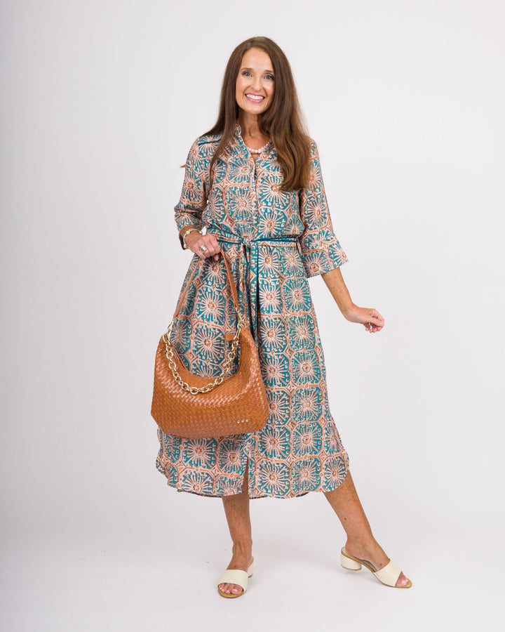 Alycia Tie Waist Midi Dress - Blue
