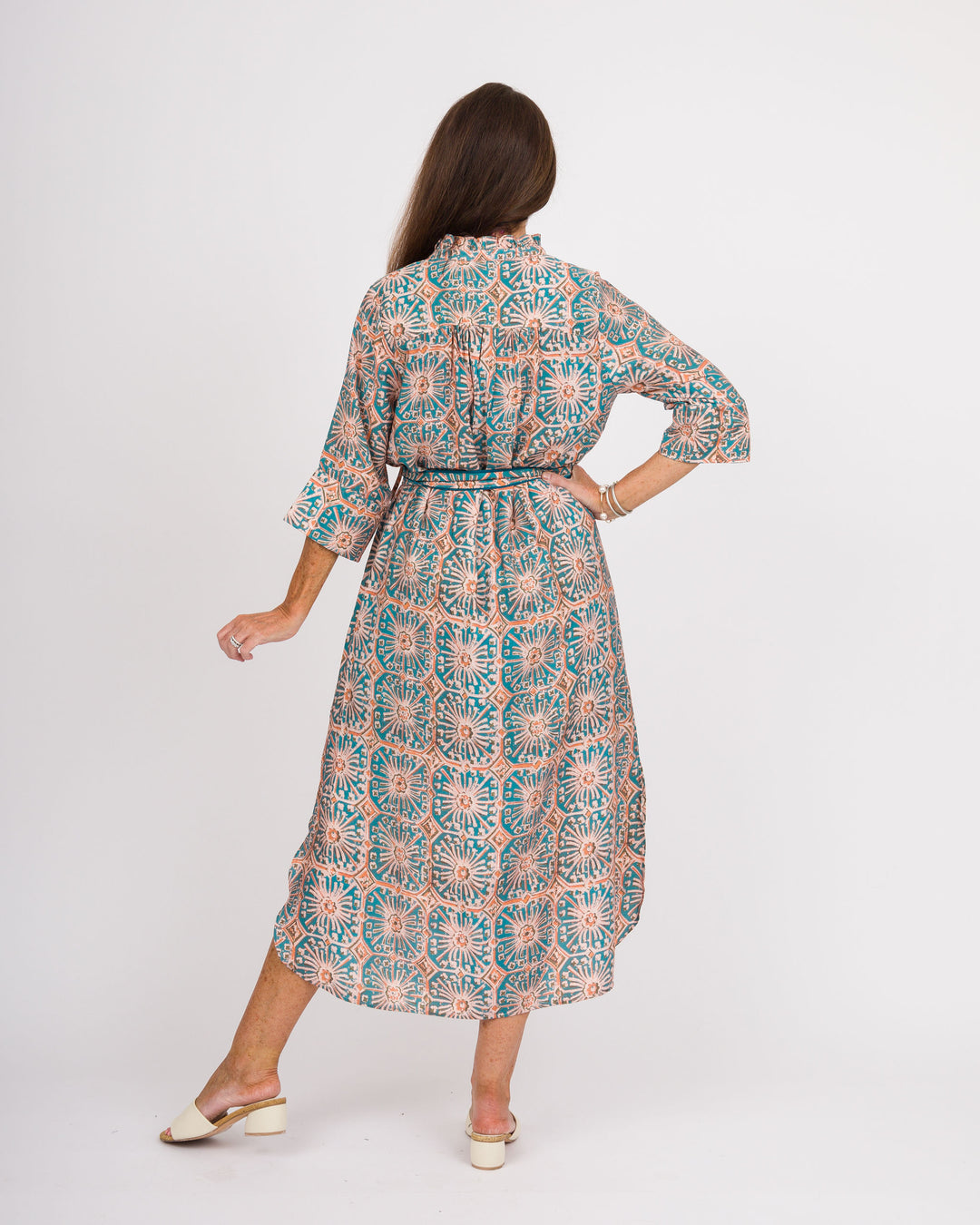 Alycia Tie Waist Midi Dress - Blue