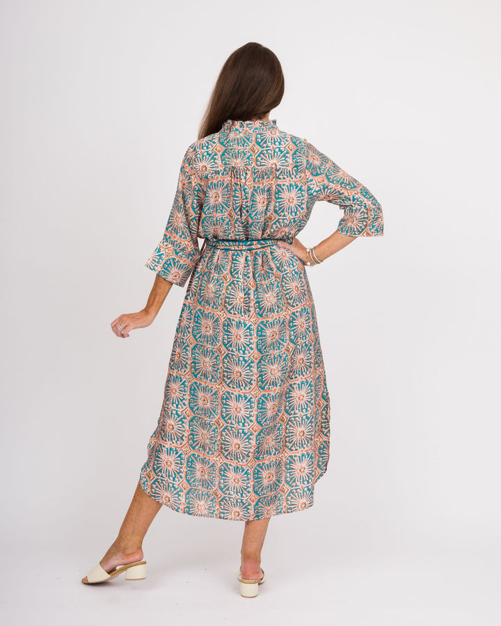 Alycia Tie Waist Midi Dress - Blue