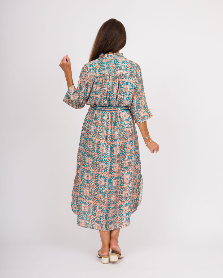 Alycia Tie Waist Midi Dress - Blue