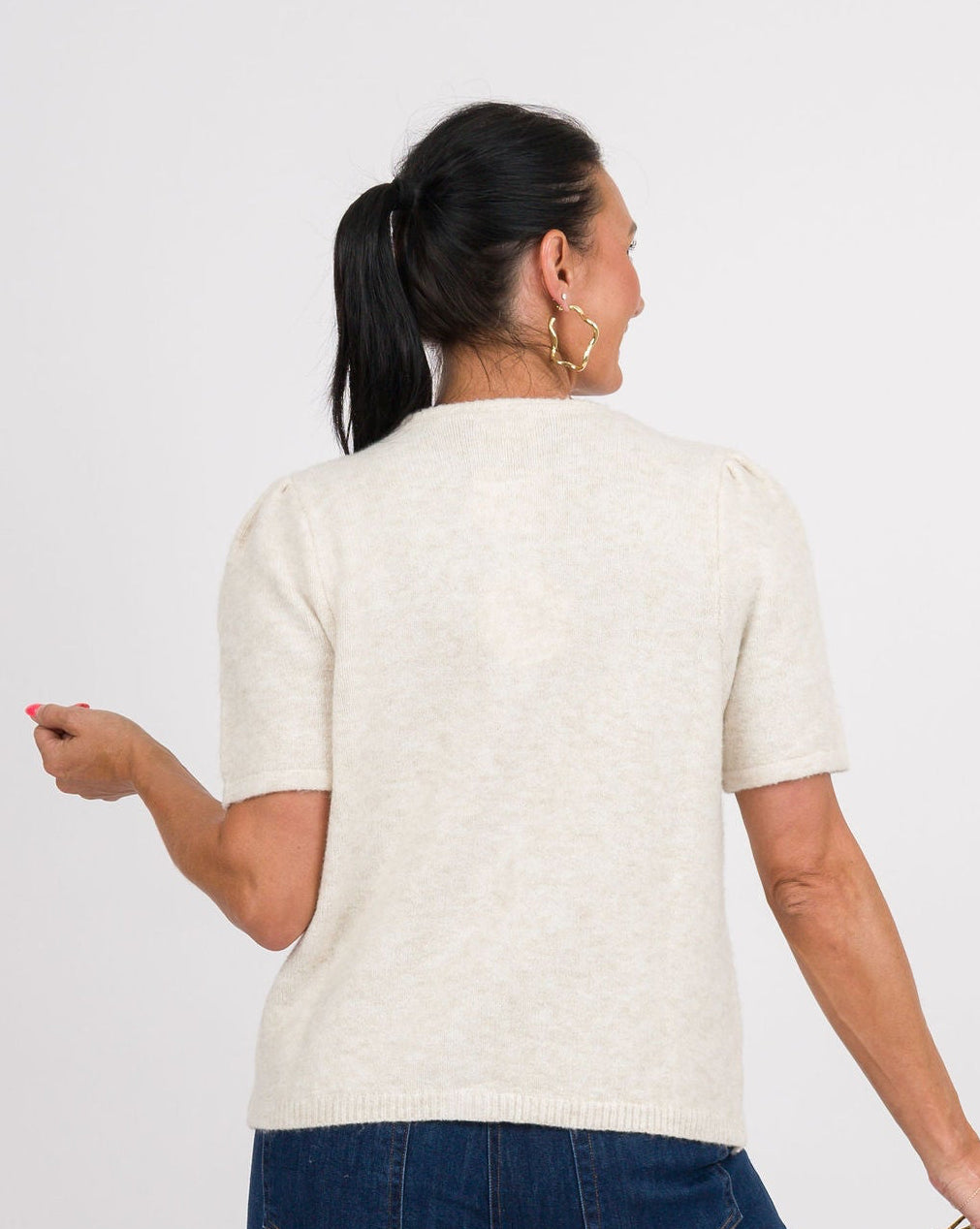 Thompson Oatmeal Short Sleeve Sweater