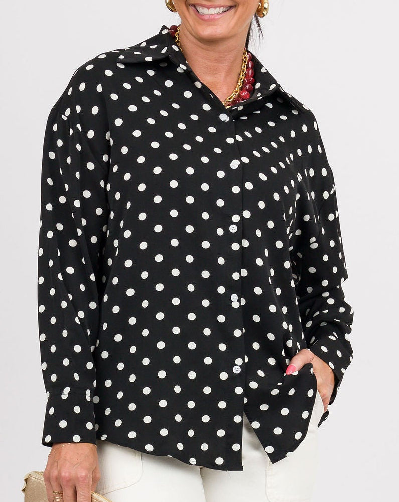 The Kathryn Shirt - Black &amp; White Polka Dot