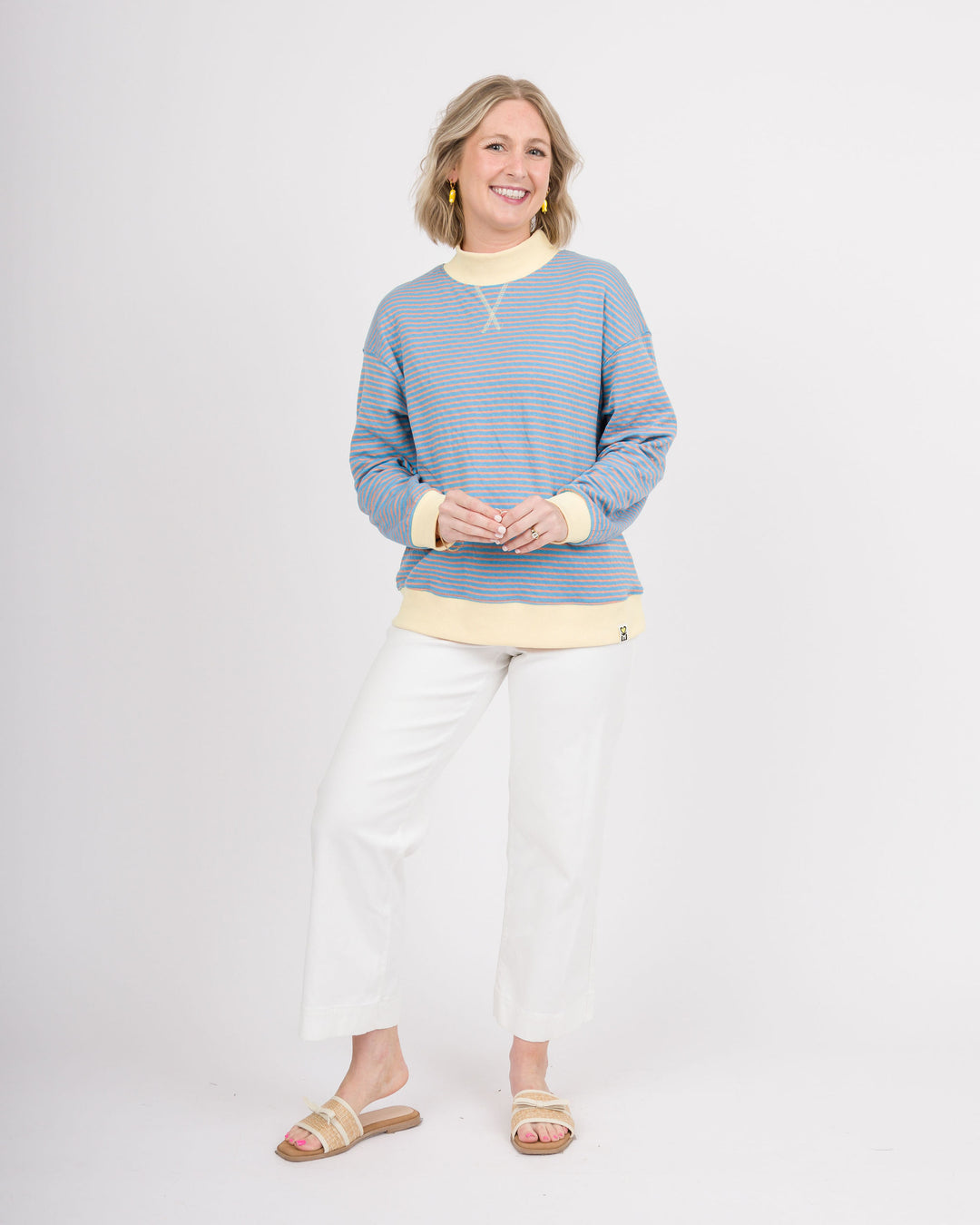 Carter Striped Top - Sky and Peach