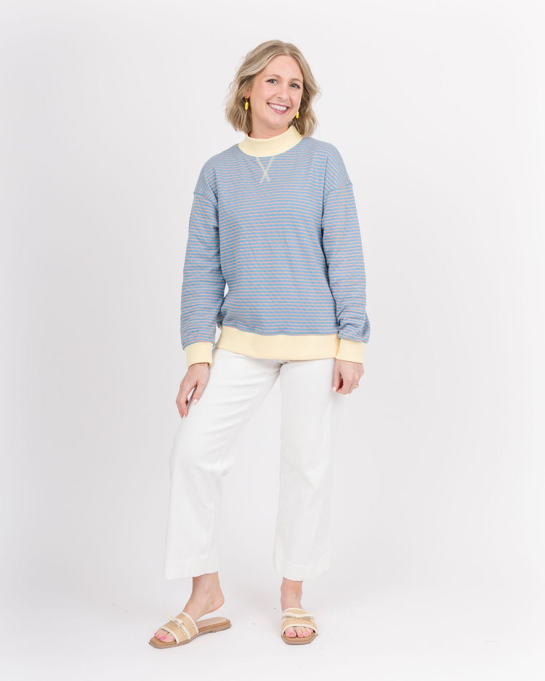 Carter Striped Top - Sky and Peach