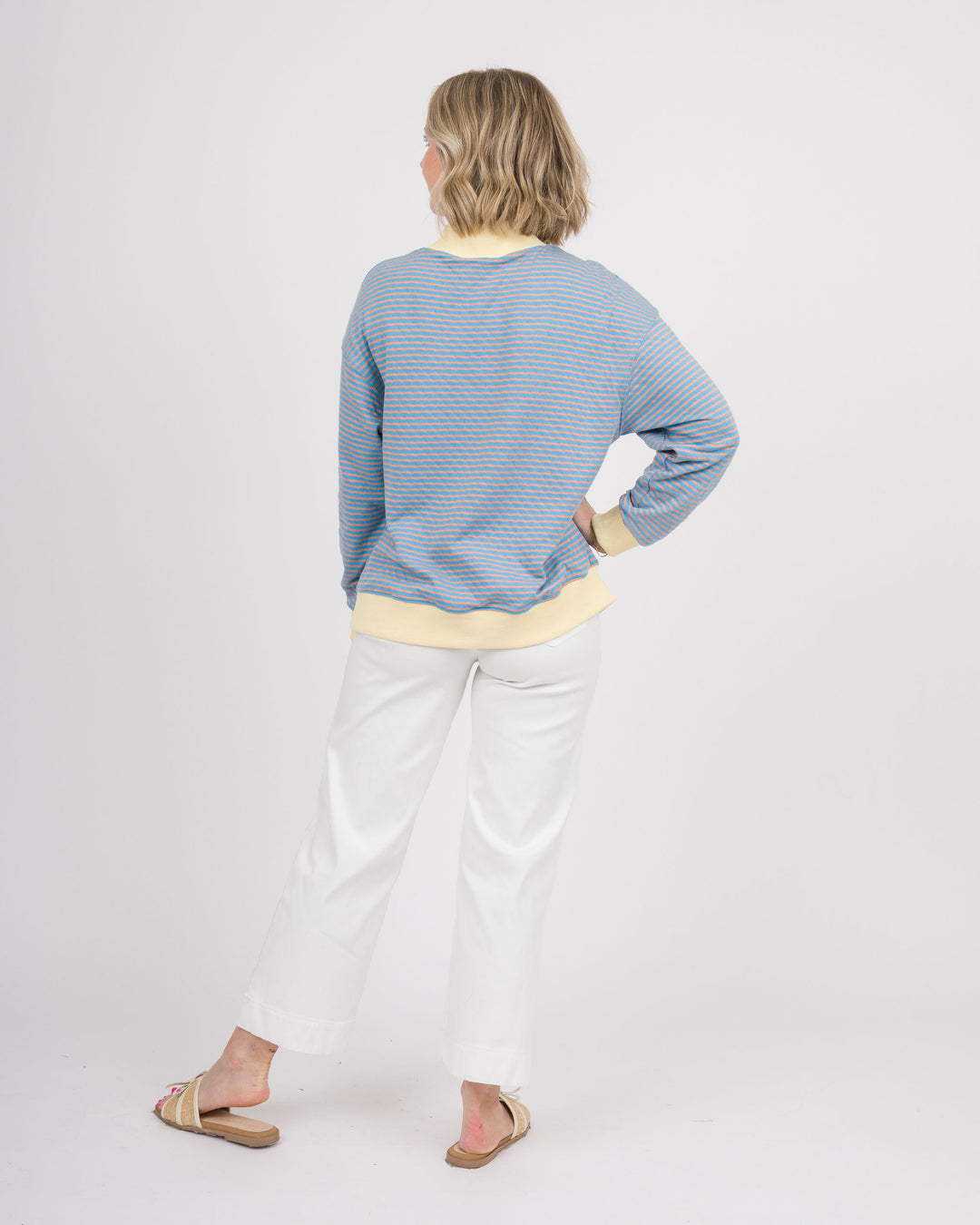 Carter Striped Top - Sky and Peach