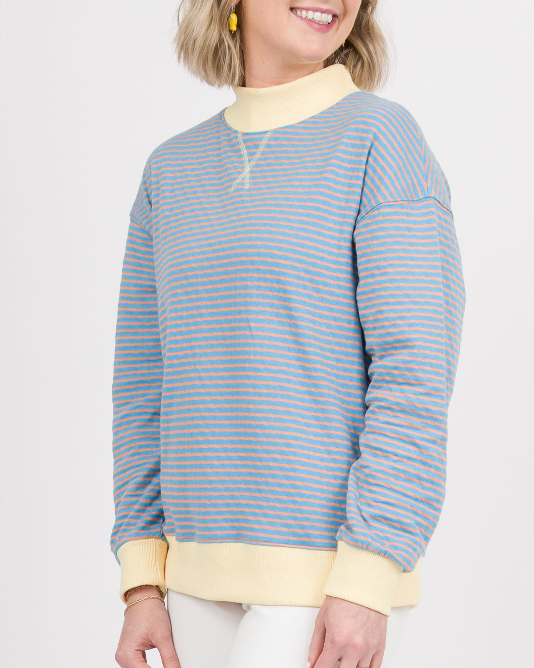 Carter Striped Top - Sky and Peach