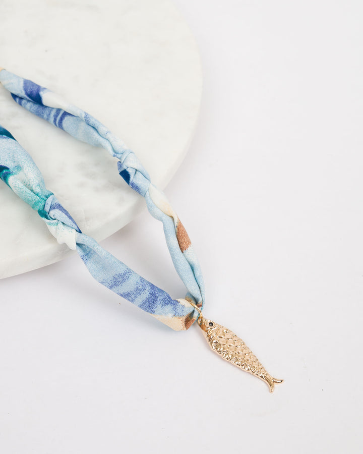 Light Blue Scarf with Fish Charm