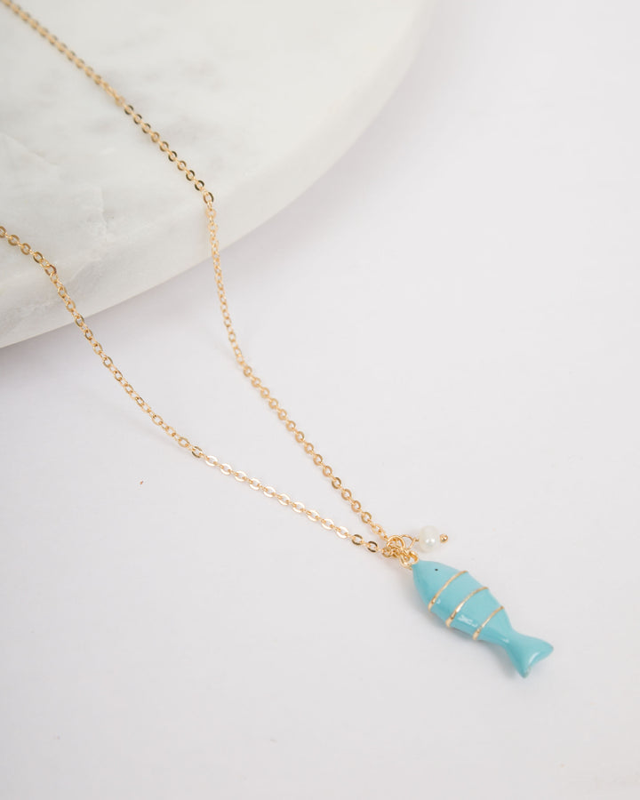Color Coated Fish with Pearl Necklace
