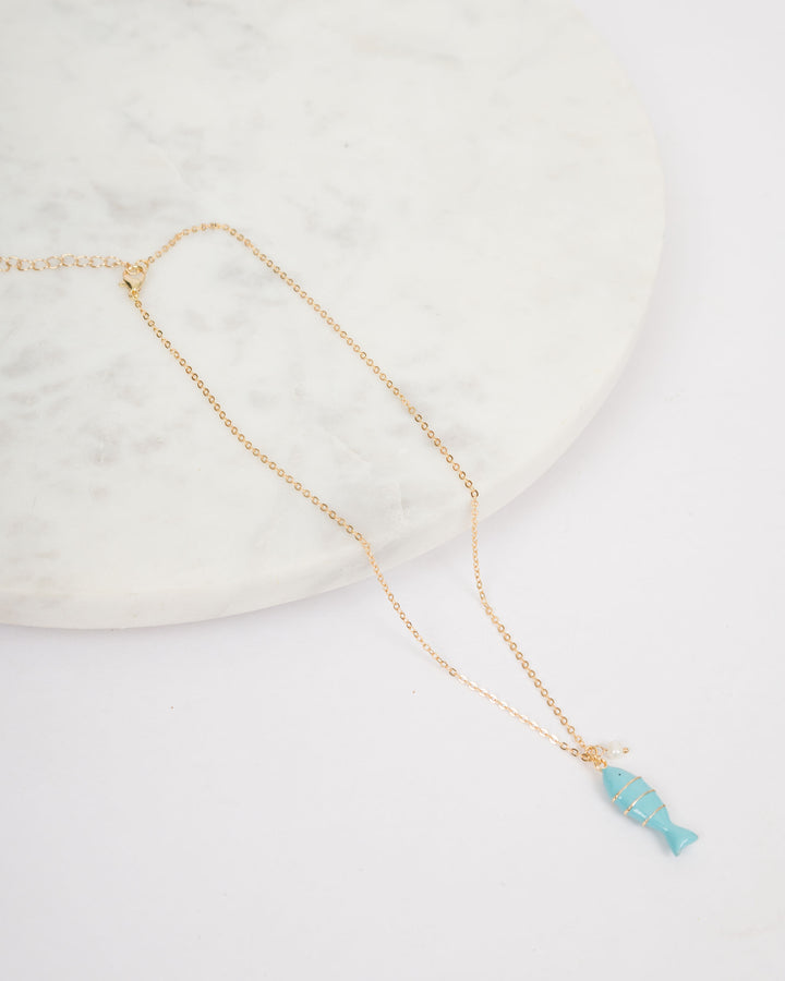 Color Coated Fish with Pearl Necklace