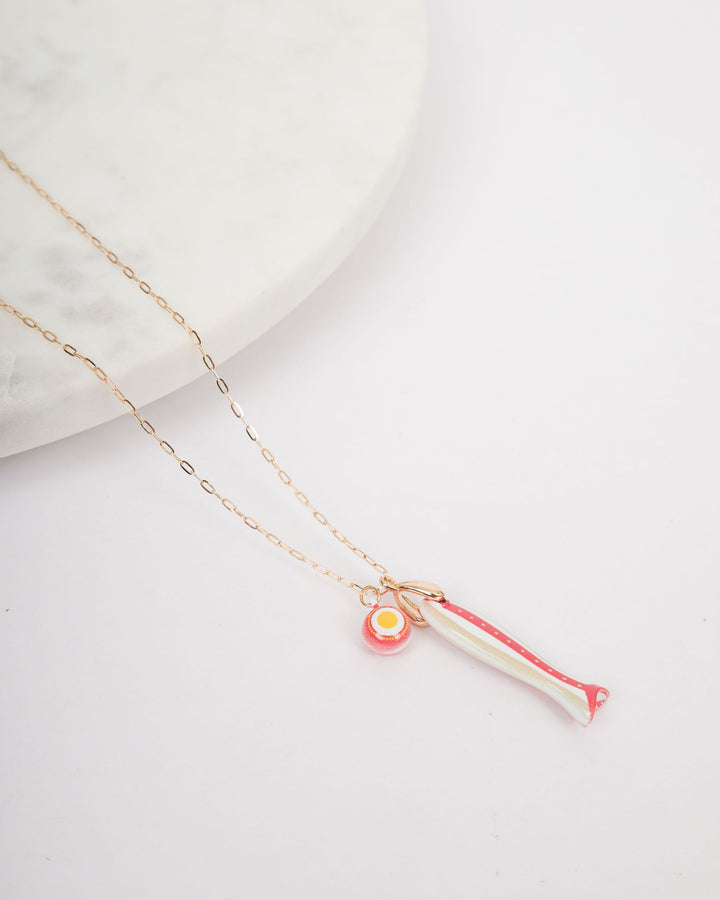 Painted Fish Charm Necklace - Coral