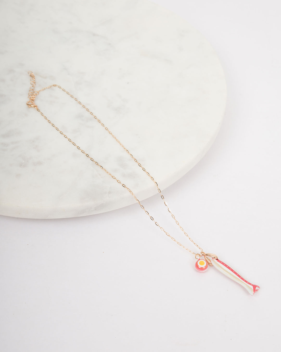 Painted Fish Charm Necklace - Coral