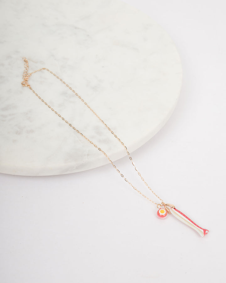 Painted Fish Charm Necklace - Coral