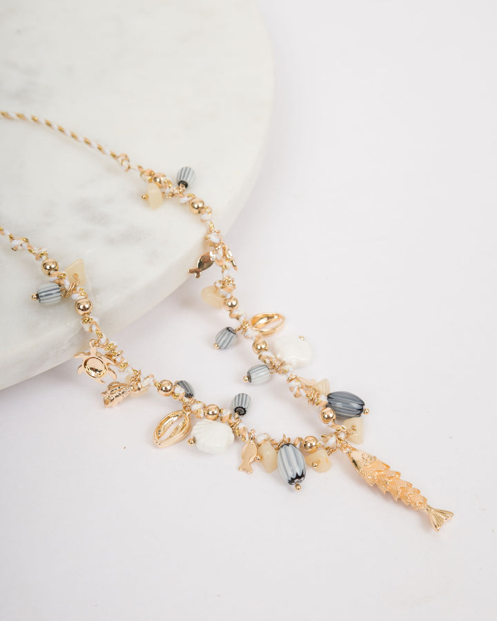 Fish Sealife Multi Charm Cord Necklace