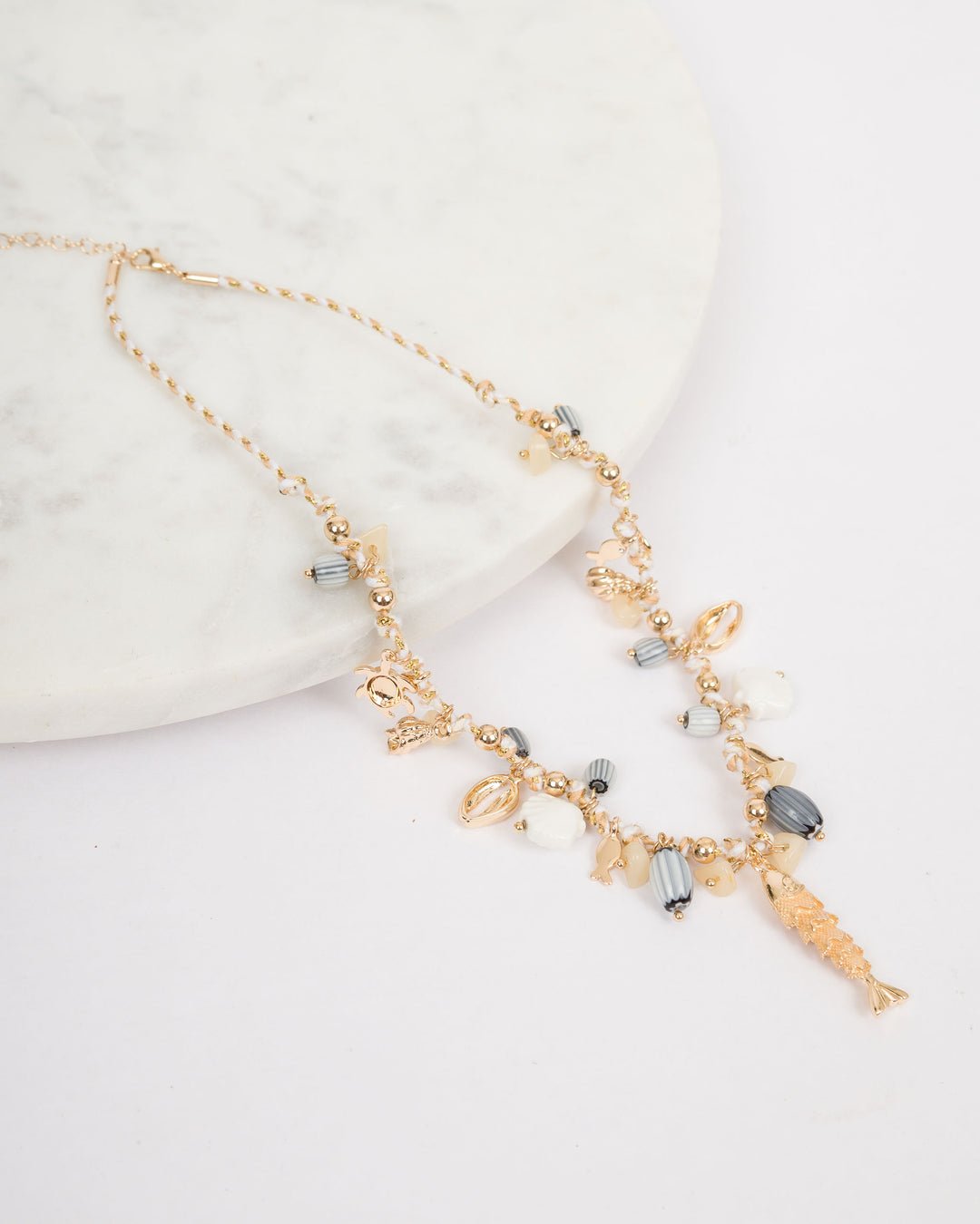 Fish Sealife Multi Charm Cord Necklace