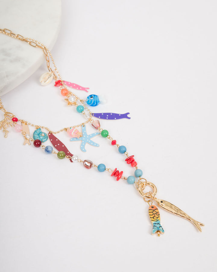 Layered Sealife Multi Charm Necklace