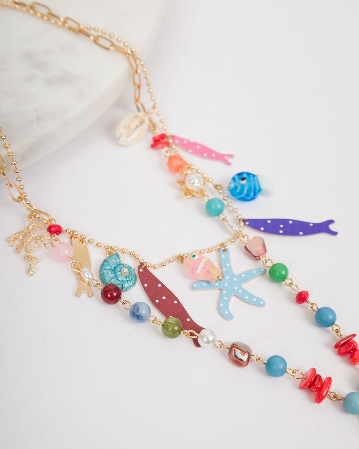 Layered Sealife Multi Charm Necklace