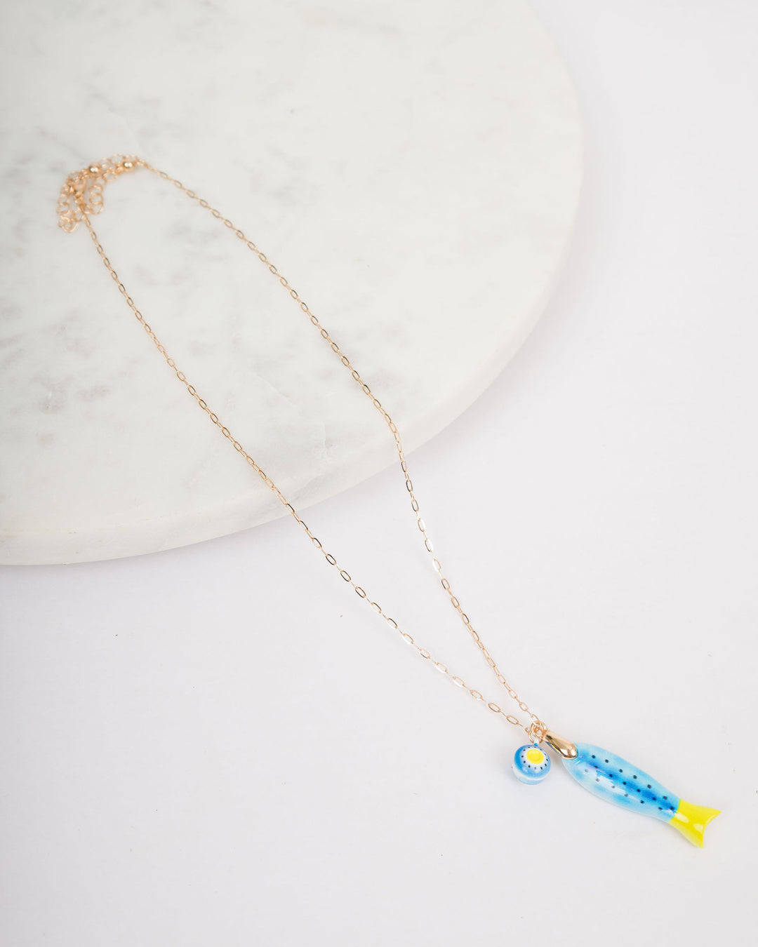 Painted Fish Charm Necklace - Blue