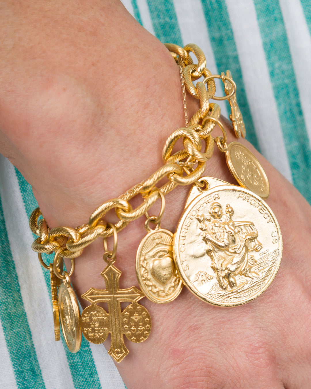 Susan Shaw Gold Saints Charm Bracelet