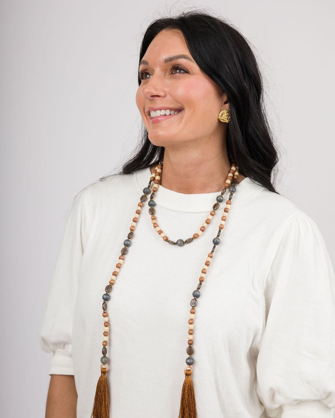 Wood Leather Necklace Tassle