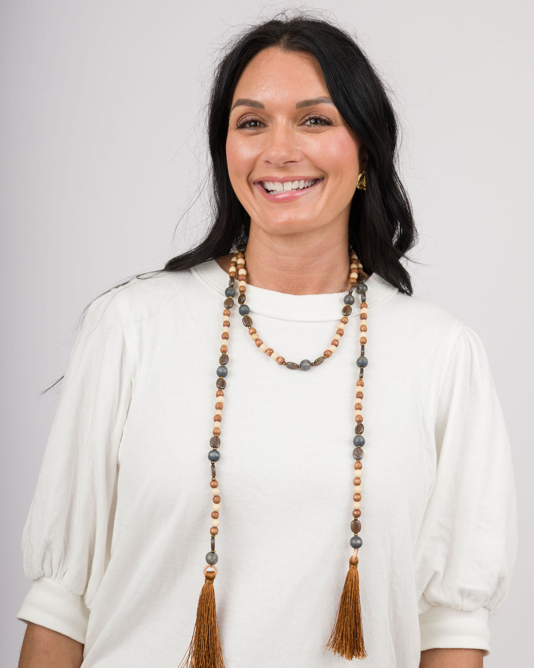 Wood Leather Necklace Tassle