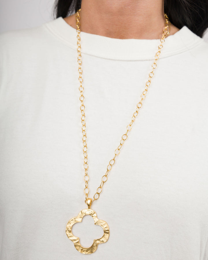 Susan Shaw Long Gold Open Clover Necklace