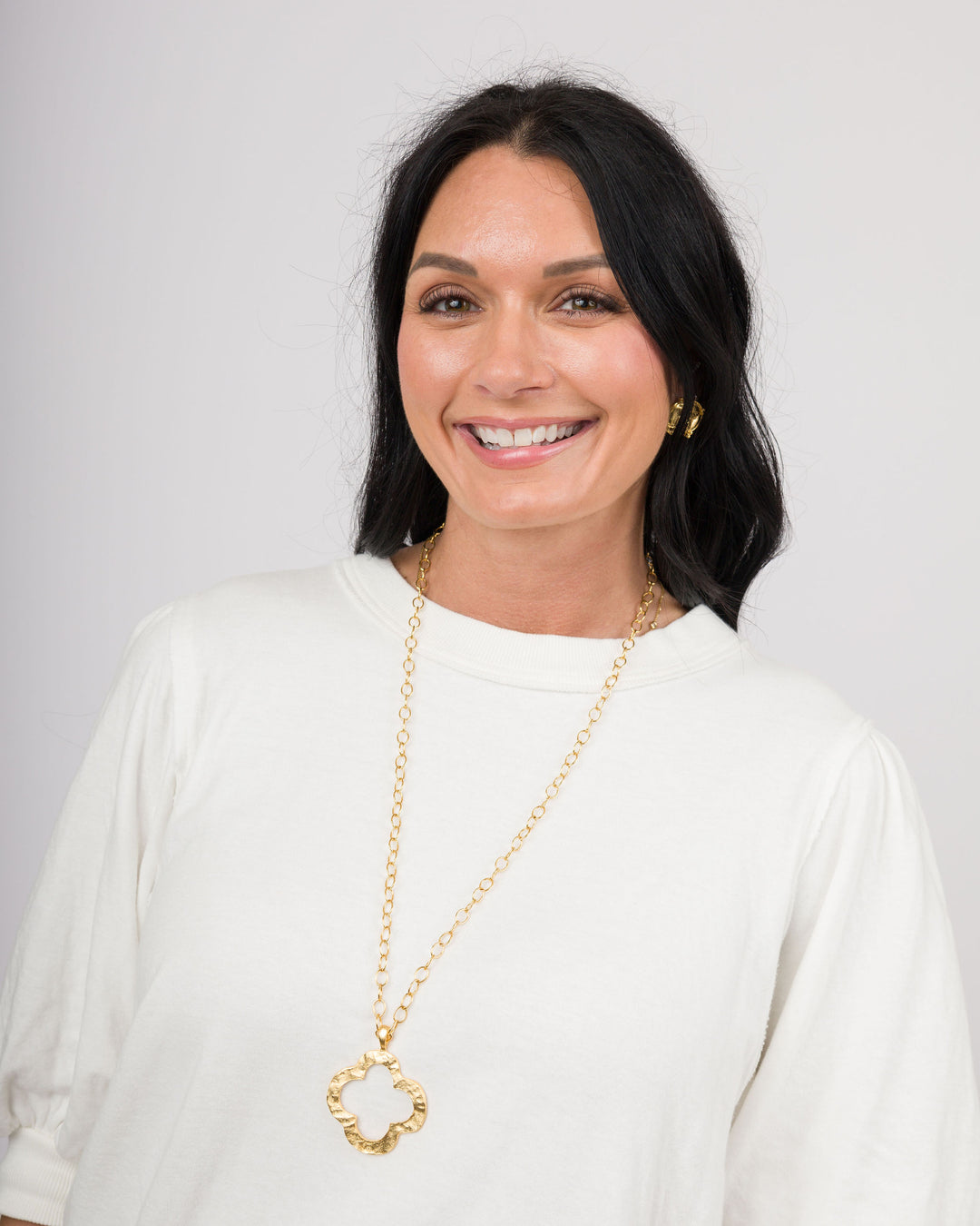 Susan Shaw Long Gold Open Clover Necklace
