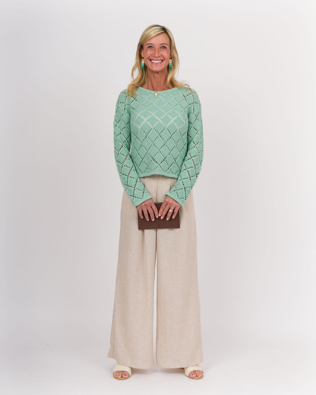 Z SUPPLY Hullen Diamond Crochet Sweater - Crystal Green