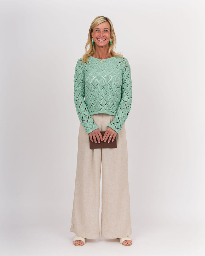 Z SUPPLY Hullen Diamond Crochet Sweater - Crystal Green