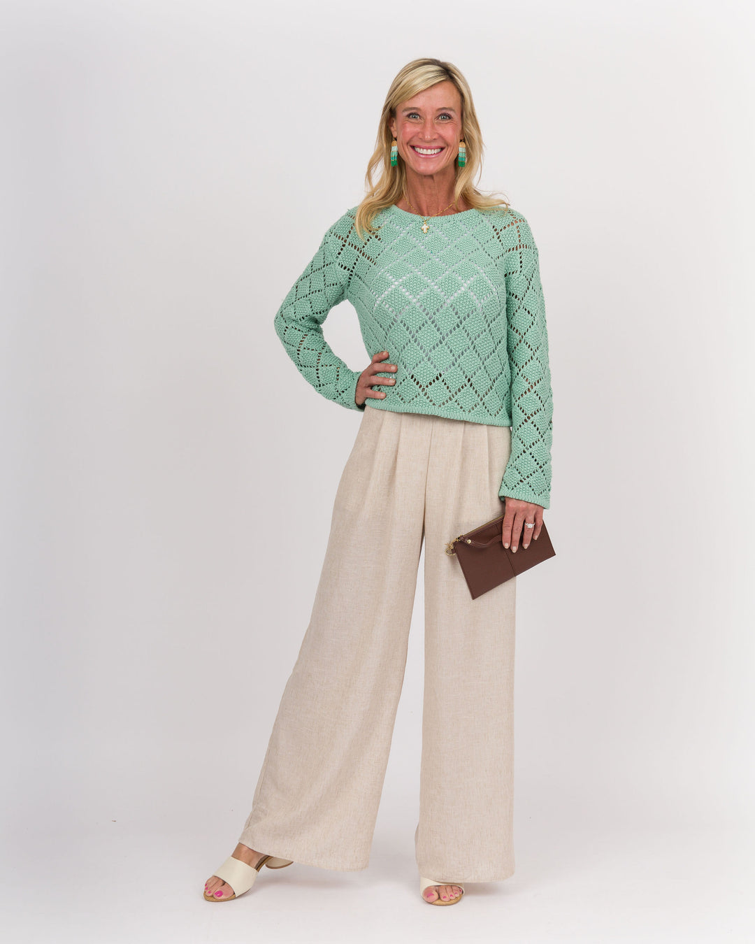 Z SUPPLY Hullen Diamond Crochet Sweater - Crystal Green