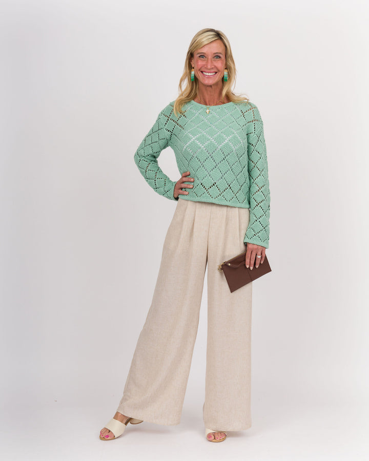 Z SUPPLY Hullen Diamond Crochet Sweater - Crystal Green