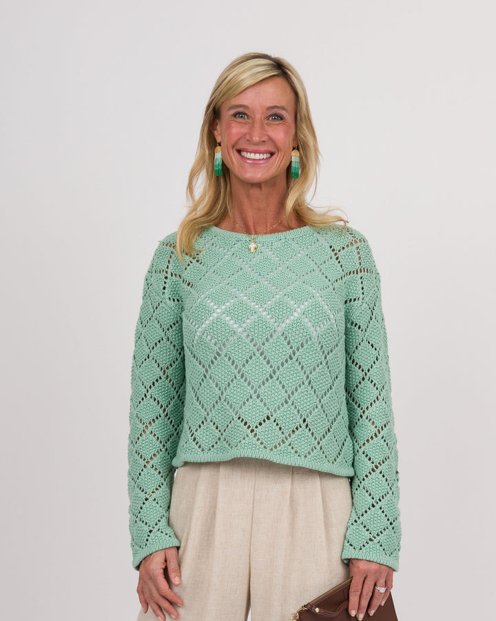 Z SUPPLY Hullen Diamond Crochet Sweater - Crystal Green