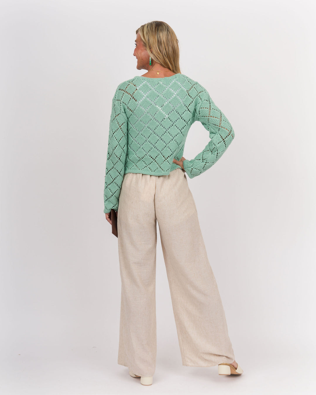 Z SUPPLY Hullen Diamond Crochet Sweater - Crystal Green