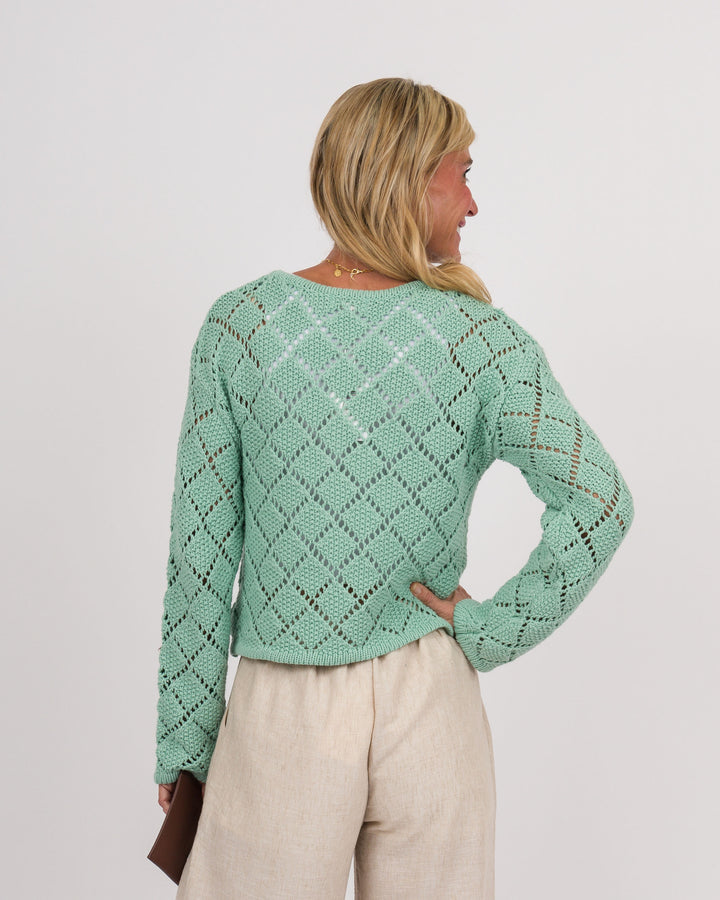 Z SUPPLY Hullen Diamond Crochet Sweater - Crystal Green