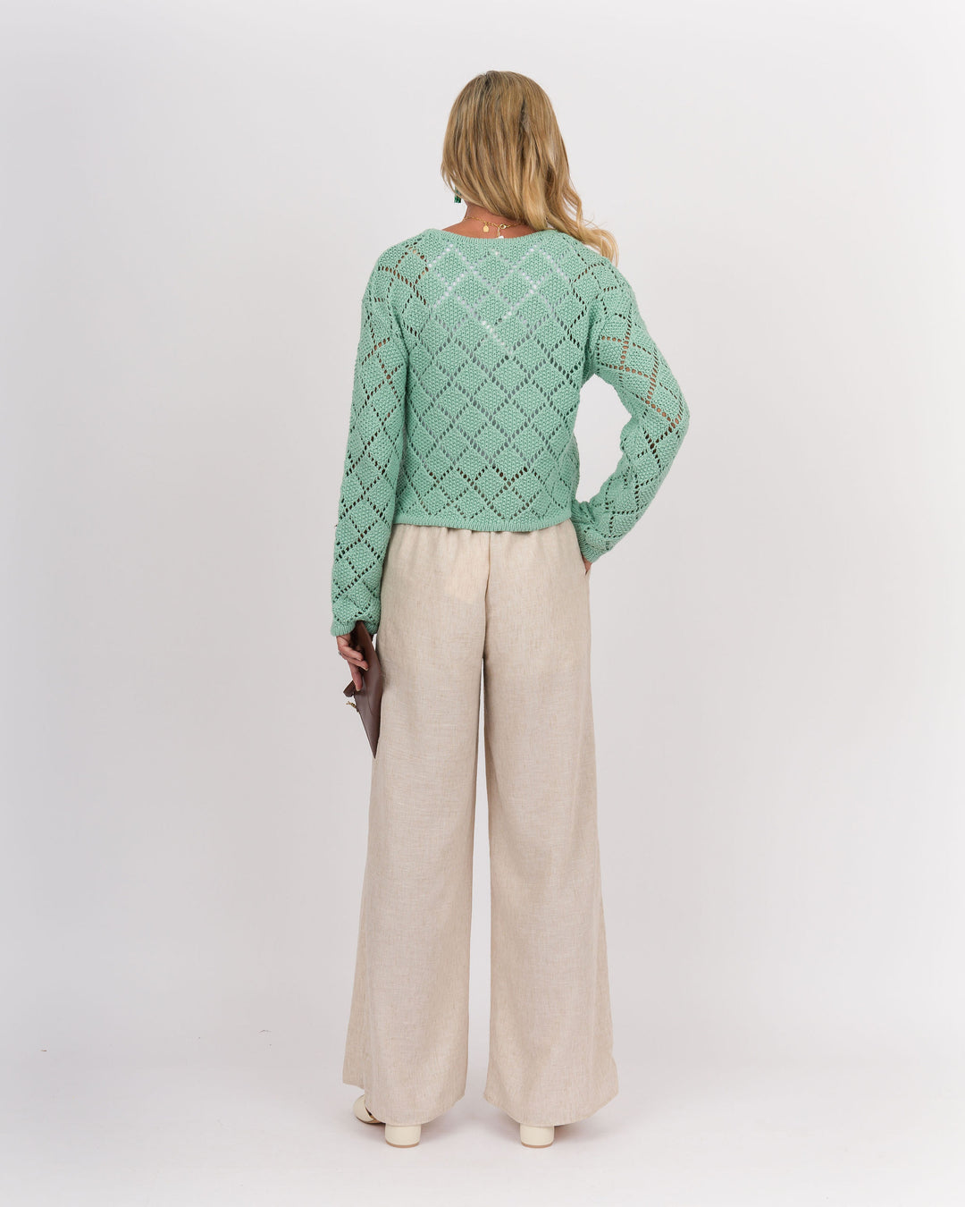 Z SUPPLY Hullen Diamond Crochet Sweater - Crystal Green