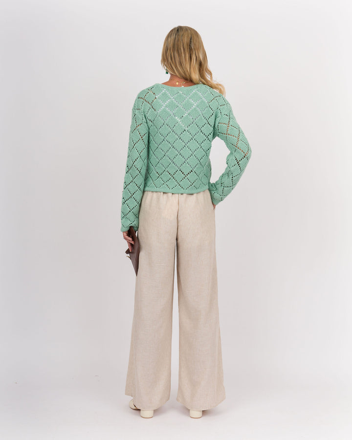 Z SUPPLY Hullen Diamond Crochet Sweater - Crystal Green