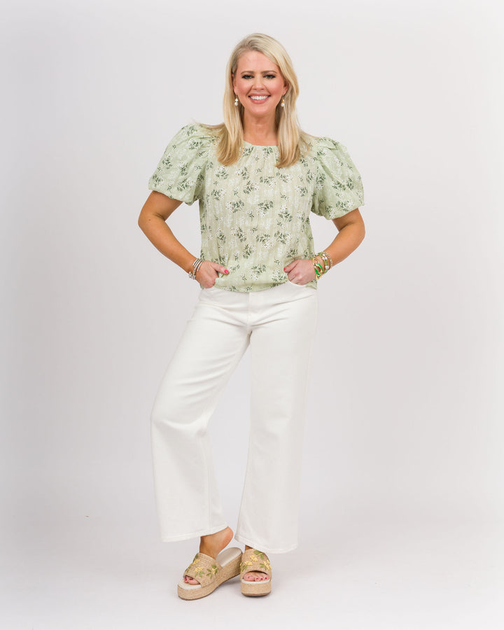 Floral Printed Puff Sleeve Blouse - Candy Mint
