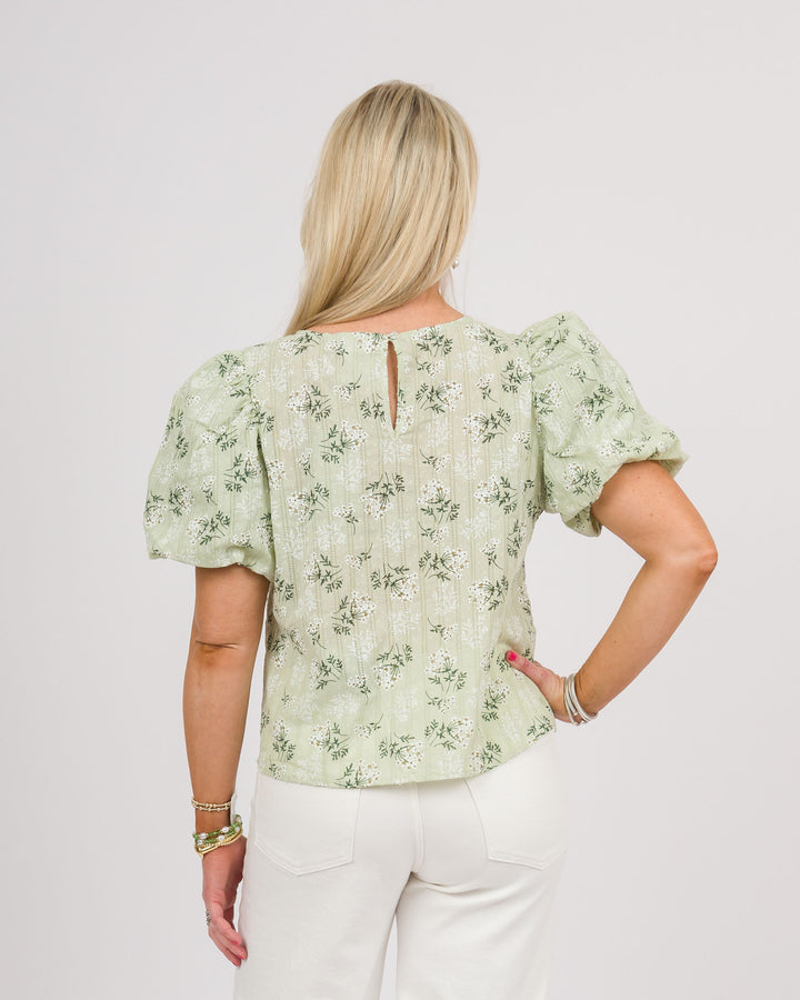 Floral Printed Puff Sleeve Blouse - Candy Mint