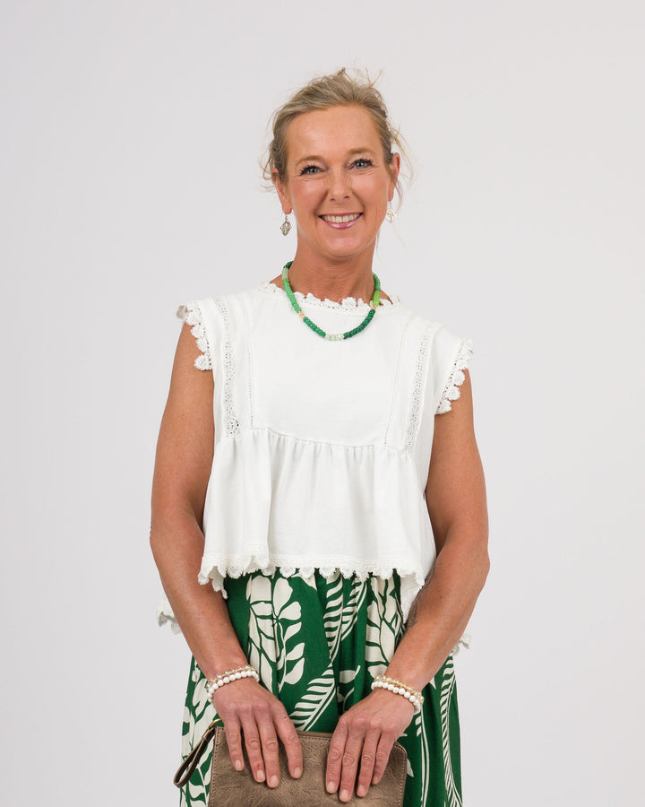 Soft Washed Lace Decorated Sleeveless Top - Off-White