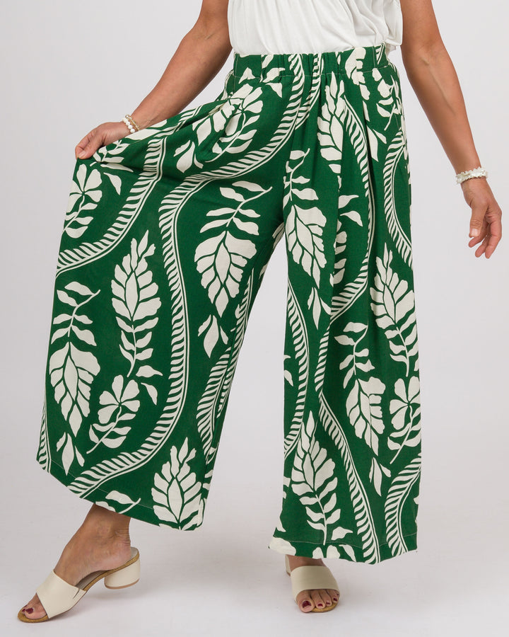 Lottie Tropical Leaf Pants - Green