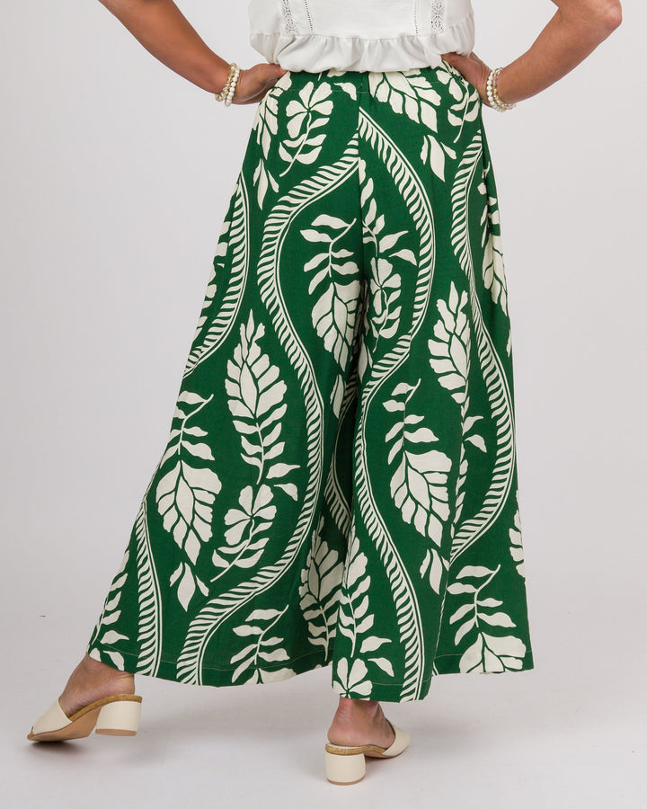 Lottie Tropical Leaf Pants - Green